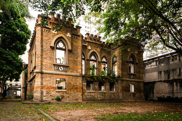 Neogothic Architecture Remaining Faade of Abandoned Palace Building