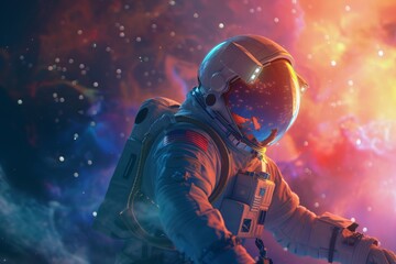 Astronaut with mirrored starry sky reflection in visor - obrazy, fototapety, plakaty