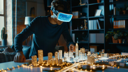 Designer Interacting with Augmented Reality Cityscape Using VR Headset