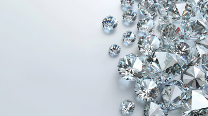 banner for a jewelry store, diamonds closeup copy space on a white background with space for text