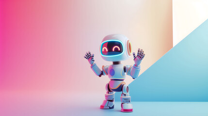 friendly robot waving hand on a plain white background
