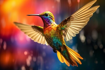 Fototapeta premium Vibrant Rainbow colorful hummingbird. Mexico green bird. Generate Ai