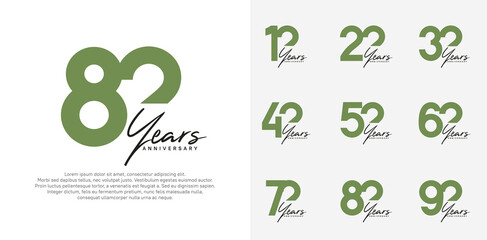 anniversary logotype vector design set with black handwriting, green color can be use for special day