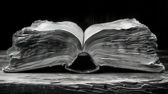 Old Open Book on the Desk: A Black and White Image of a Vintage Book with Pages
