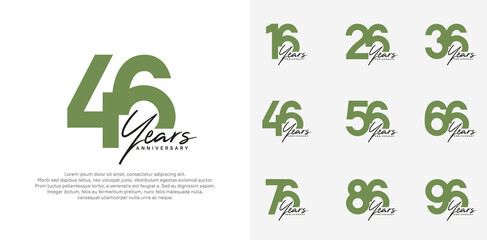 anniversary logotype vector design set with black handwriting, green color can be use for special day
