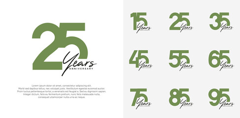 anniversary logotype vector design set with black handwriting, green color can be use for special day