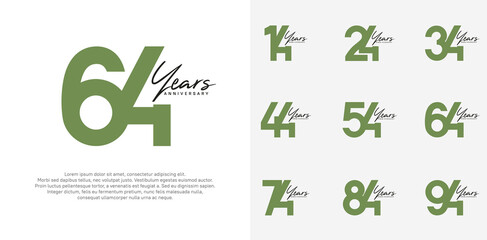 anniversary logotype vector design set with black handwriting, green color can be use for special day