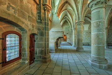 Mont saint Michel, salle des chevaliers, Normandie, France	