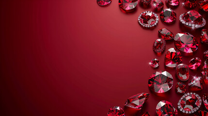 red background in a frame of rubies with copy space with space for text