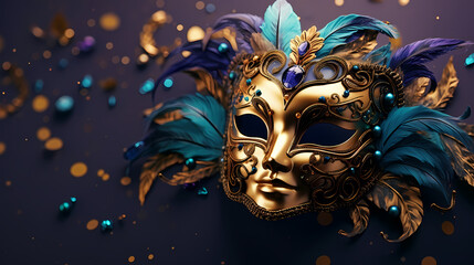 Naklejka premium Top view of ornate Venetian carnival mask