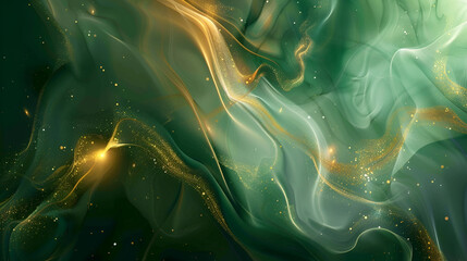 background emerald fluid color with gold with place for text