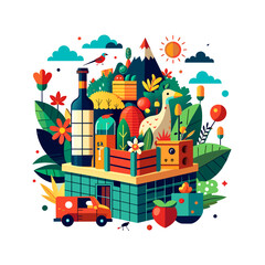 illustration of mountain slope with trees