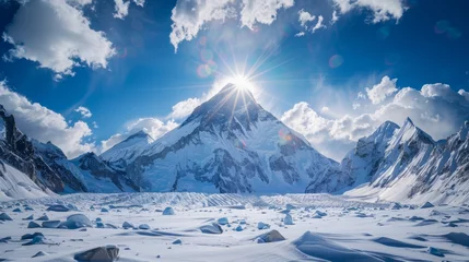 Washable Wallpaper Murals K2 Capture the essence of a climbers summit victory on K2 with a dramatic lens flared horizon backdrop Use high resolution 16k camera for cinematic photorealistic details and documentary authenticity
