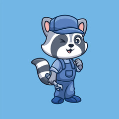 Mechanic Raccoon Cute Cartoon