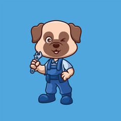 Mechanic Pub Dog Cute Cartoon