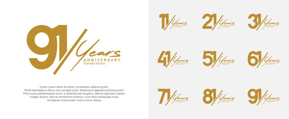 anniversary logotype vector design with slash and handwriting brown color for special day - obrazy, fototapety, plakaty