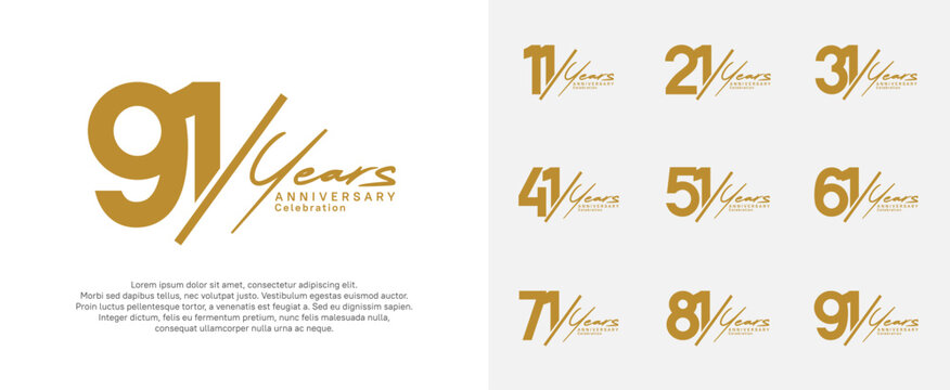 anniversary logotype vector design with slash and handwriting brown color for special day