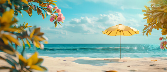 Beach with Yellow Umbrella