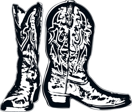 black and white cowboy boots clip art preview
