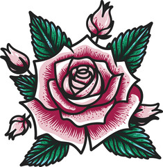 pink rose with leaves
