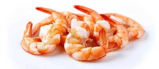 A delicious and appetizing sight of a bunch of shrimp sitting on top of a crisp white table.
