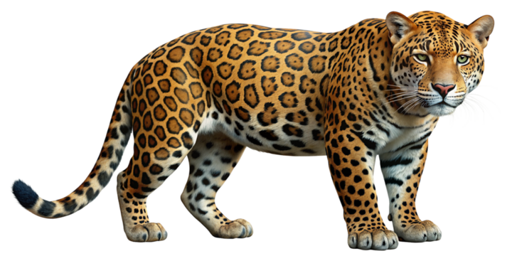 Jaguar (Panthera onca) - A Majestic Wild Cat with Black Spots on Its Fur, Isolated on a White Transparent Background