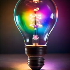 Light bulb. Rainbow lights.Dreamy. Ethereal. Beautiful image. Eye catchy. Generative AI