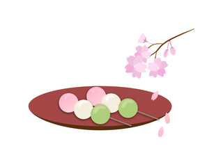 三色のお花見団子と桜のイラスト