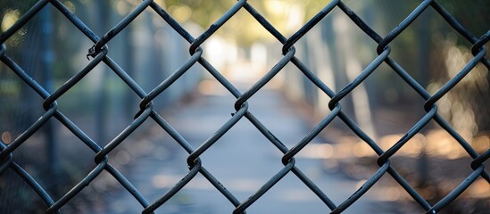 A close up photo showcasing a passageway formed by a chain link fence. - Powered by Adobe