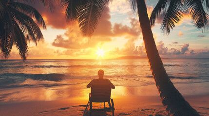 A Man Watches a Sunset on the Beach