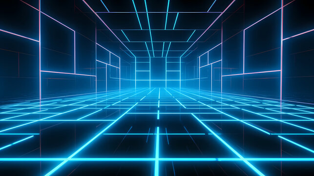 Perspective grid abstract retro background, cyberspace grid