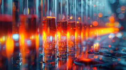 Obraz premium Bright and Colorful Fountain at Night Street Blurry Abstract Background: A Shiny and Sparkly Image of a Water Show