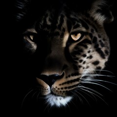 Majestic Close-up of a Leopard's Face On Black Background