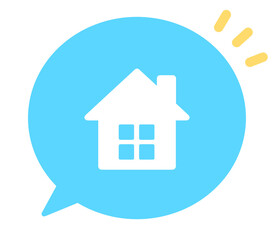 シンプルな水色の家マークと吹き出し