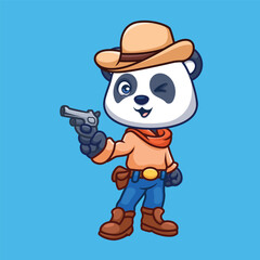 Cowboy Panda Cute Cartoon