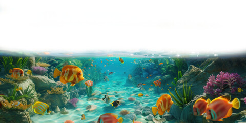 Fototapeta na wymiar Tropical fish and reef underwater view of the world, isolated on white and transparent background