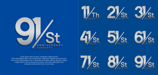 anniversary logo style vector set with slash silver color can be use for celebration - obrazy, fototapety, plakaty