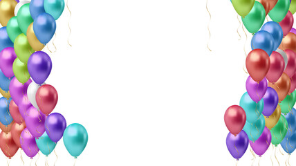 Colorful birthday balloon with bunting flags and confetti