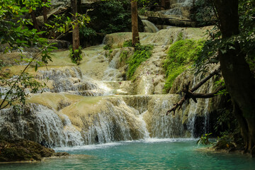 Fototapeta na wymiar Landscape view of Erawan waterfall Kanchanaburi Thailand