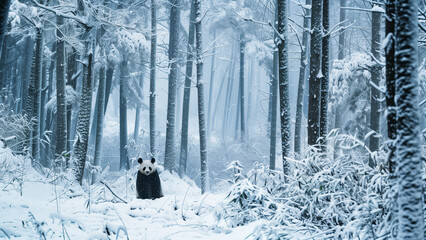 Panda’s Snowy Solitude: A Bamboo Forest in Winter