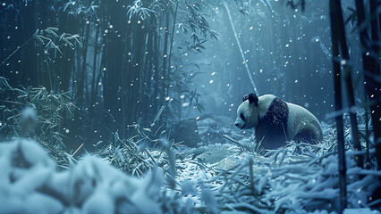 Panda’s Snowy Solitude: A Bamboo Forest in Winter