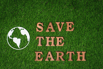 Eco awareness campaign for Earth day concept showcase message arranged in Save Earth on biophilic...