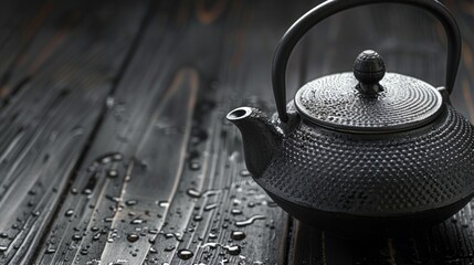 Obraz na płótnie Canvas Metal traditional chinese tea pot on wooden floor