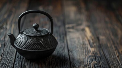 Metal traditional chinese tea pot on wooden floor