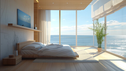 Luxury Unleashed: Modern Hotel Bedroom with Ocean View