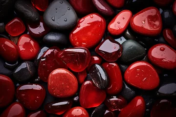 Tuinposter Vibrant Red water stones wet. Summer nature. Generate Ai © juliars
