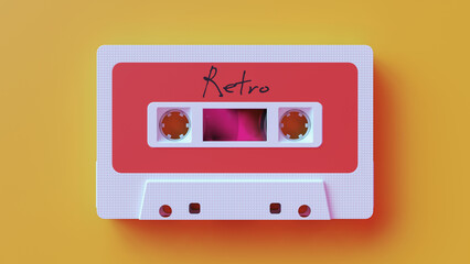 Old cassette tape with music recorded on it. 3d rendering