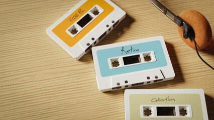 Old cassette tape with music recorded on it. 3d rendering