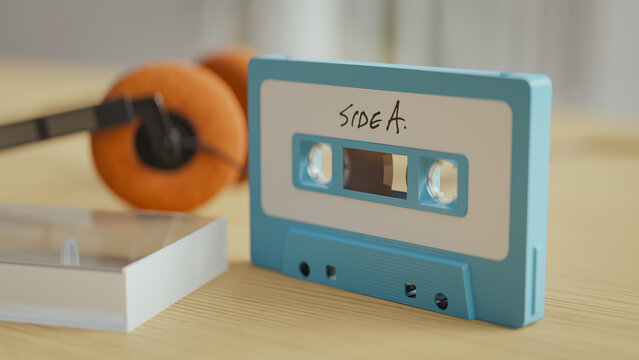Old cassette tape with music recorded on it. 3d rendering