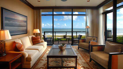 Seaside Serenity: A Modern Hotel Living Room with Ocean View